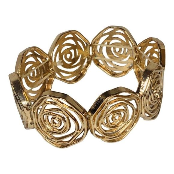 Gold Tone Swirl Rose Statement Pendant Chain Necklace And Bracelet Set 23” - Picture 10 of 12